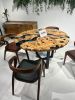 Round Custom Wood Table - Olive Epoxy Dining Room Table | Dining Table in Tables by Tinella Collection. Item made of wood with metal works with minimalism & contemporary style