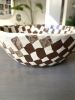 Earthy Brown Stoneware Serving Bowl | Round Checkered Bowl | Serveware by Casa Studio. Item composed of stoneware in boho or minimalism style
