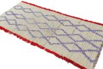 Vintage Moroccan Runner Rug in White with Purple Lozenges | Area Rug in Rugs by Rug and Kilim