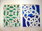 "Blue Cheer" Moroccan interlocking pattern in white and royal blue. Augustus Owsley Stanley III-inspired title | Oil And Acrylic Painting in Paintings by Margaret Lanzetta. Item made of wood with synthetic
