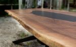 Walnut and Black Epoxy Single Slab Dining / Conference Table | Dining Table in Tables by Adrian Vogel. Item made of walnut with steel