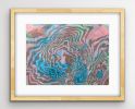 Water Echo I Japanese Marbling, Ink on Paper I Oak Frame | Mixed Media in Paintings by KMOK Art. Item made of paper compatible with boho and minimalism style