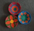 3 Pieces of Orange Round Bowl Wall Plates | Decorative Plate in Decorative Objects by Sarmal Design. Item composed of bamboo and cotton in boho or art deco style