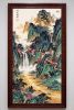 Hand-Painted Spring Dwelling: Blue & Green Silk/Xuan Art | Oil And Acrylic Painting in Paintings by Dynasty Artisan. Item made of wood & fabric compatible with contemporary and eclectic & maximalism style