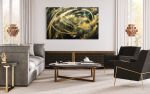 Gold and Black Accent Wall Art | Mixed Media by NAMYOONSOOART. Item made of canvas with synthetic