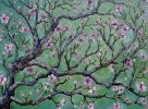 “Bird Songs” Original Cherry Blossom Tree Branch Painting | Paintings by Emily Newman Fine Art. Item composed of canvas in contemporary or eclectic & maximalism style