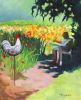 Daylilies With Rooster | Oil And Acrylic Painting in Paintings by Catherine Twomey