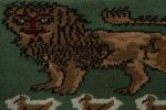 Vintage Gabbeh Turkish Rug, Green with Brown Lion Pictorial | Area Rug in Rugs by Rug and Kilim