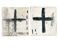 Taos; Set of 2 Black Cross Paintings on Handmade Paper, 7x7 | Mixed Media by Michele Spurza. Item composed of paper in contemporary or industrial style