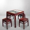 Ming Royal Crimson Flamewood Marble Table & 4 Stools Set | Dining Table in Tables by Dynasty Artisan. Item composed of wood compatible with contemporary and eclectic & maximalism style