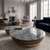 Starry Blue Marble Walnut Spiral Nesting Coffee Table Set | Tables by Dynasty Artisan. Item made of wood with marble works with minimalism & contemporary style
