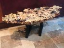 Live Edge Buckeye Burl Coffee Table with Stone Inlay | Tables by Natural Wood Edge Creations by Rick Griggs. Item made of wood