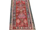 Vintage Shahsavan Persian Kilim in Red, Blue & Pink Patterns | Area Rug in Rugs by Rug and Kilim