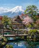 Beneath Mount Fuji: A Spring Reverie | Oil And Acrylic Painting in Paintings by Dynasty Artisan. Item composed of linen in contemporary or japandi style