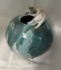 Cat on Green vessel | Sculptures by Sheila Blunt. Item composed of ceramic in contemporary style
