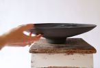Black wide rim bowl with beautiful texture in blues and grey | Serving Bowl in Serveware by Rosa Wiland Holmes. Item composed of ceramic