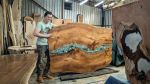 Mesquite Live Edge Resin Fluorite Rock King Headboard 65x87 | Beds & Accessories by Lumberlust Designs. Item works with eclectic & maximalism style