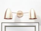 Bathroom Vanity Wall Double Sconce - Satin Brass Light | Sconces by Retro Steam Works. Item composed of brass in mid century modern or contemporary style