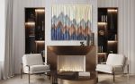 SIERRA NAVY Abstract Mountain Landscape Wall Tapestry | Macrame Wall Hanging in Wall Hangings by Wallflowers Hanging Art. Item composed of oak wood and wool in boho or mid century modern style