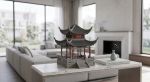 Aiwan Pavilion Handmade Wooden Architectural Model Sculpture | Sculptures by Dynasty Artisan. Item composed of wood compatible with eclectic & maximalism and asian style