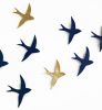 Set Of 10 Swallows - Deep Navy Blue and Gold Metallic | Wall Sculpture in Wall Hangings by Elizabeth Prince Ceramics. Item made of stoneware works with contemporary & coastal style