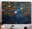 Water lilies in a pond | Oil And Acrylic Painting in Paintings by Elena Parau. Item composed of canvas in boho or contemporary style
