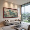 Hand-Painted Blue Green Landscape Song Dynasty Silk Art I | Oil And Acrylic Painting in Paintings by Dynasty Artisan. Item composed of wood & fabric compatible with contemporary and eclectic & maximalism style