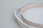 Handmade White Round Serving Tray Basket with Handles | Serveware by Amara