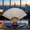 Bespoke Chinese Calligraphy Jade-Finish Bamboo Folding Fan | Mixed Media in Paintings by Dynasty Artisan. Item made of bamboo with paper works with minimalism & eclectic & maximalism style