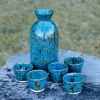 Midnight Rain Set of Sake Bottle and 5 Cups | Bar Accessory in Drinkware by Hiraeth Ceramics. Item made of stoneware works with contemporary & modern style