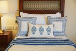 Floral Indigo Bordered Cushion Cover with Embroidery | Pillows by Jaipur Bloc House. Item made of cotton