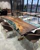 Green Epoxy Table - Resin Dining Table - Resin Wood Table | Tables by Tinella Collection. Item made of wood with synthetic works with contemporary & country & farmhouse style