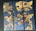 Buckeye Burl and Dark Blue Epoxy Triptych | Wall Sculpture in Wall Hangings by Adrian Vogel. Item made of wood