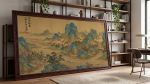 Hand-Painted Silk Wang Ximeng Landscape Scroll On Silk/Xuan | Oil And Acrylic Painting in Paintings by Dynasty Artisan. Item composed of wood and fabric in contemporary or eclectic & maximalism style