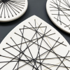 4 Stitched Set of Geometric Ceramics | Wall Sculpture in Wall Hangings by Elizabeth Prince Ceramics. Item made of ceramic works with mid century modern & contemporary style