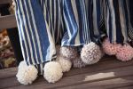 indigo stripe pom pom throw/blush | Apparel in Apparel & Accessories by Charlie Sprout. Item made of fabric