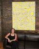 Yellow painting with graphic white arrows | Oil And Acrylic Painting in Paintings by Margaret Lanzetta. Item made of canvas & synthetic