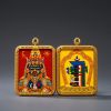 Handcrafted Zha Ji Lhamo Dzambala Thangka Pendant Art | Ornament in Decorative Objects by Dynasty Artisan. Item made of metal works with contemporary & eclectic & maximalism style