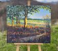 "Golden Hour of Early Autumn" original palette knife oil | Oil And Acrylic Painting in Paintings by OXYPOINT. Item composed of wood and canvas in contemporary or modern style
