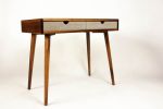 Black Walnut Mid Century Modern Office Desk with Two Light | Tables by Curly Woods. Item made of oak wood with concrete works with mid century modern style
