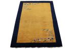 Vintage Chinese Deco style rug in Gold Open Field, Blue | Area Rug in Rugs by Rug and Kilim
