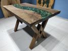Custom Order Natural Walnut Green Epoxy Dining Table | Tables by LuxuryEpoxyFurniture. Item made of wood & synthetic