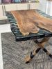 Walnut Sea Green Epoxy Resin Live Edge Dining Table | Tables by Tinella Wood. Item composed of oak wood and metal in boho or minimalism style