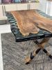 Walnut Sea Green Epoxy Resin Live Edge Dining Table | Tables by Tinella Collection. Item composed of oak wood and metal in boho or minimalism style