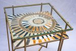 Mayan Sun Ceramic and Mosaic Side Table - No. 2 | Tables by Clare and Romy Studio. Item made of brass with stoneware works with boho & mid century modern style