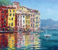 "Portofino. Italian Riviera" original palette knife oil | Oil And Acrylic Painting in Paintings by OXYPOINT. Item composed of wood and canvas in contemporary or mediterranean style