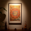 Framed Luxury Yunjin Silk Eight Auspicious Symbols Thangka | Embroidery in Wall Hangings by Dynasty Artisan. Item made of wood with fabric works with eclectic & maximalism & asian style