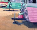 Retro Resort | Oil And Acrylic Painting in Paintings by Catherine Twomey | The Gallery at Flat Rock in Flat Rock. Item composed of wood & canvas compatible with contemporary and art deco style
